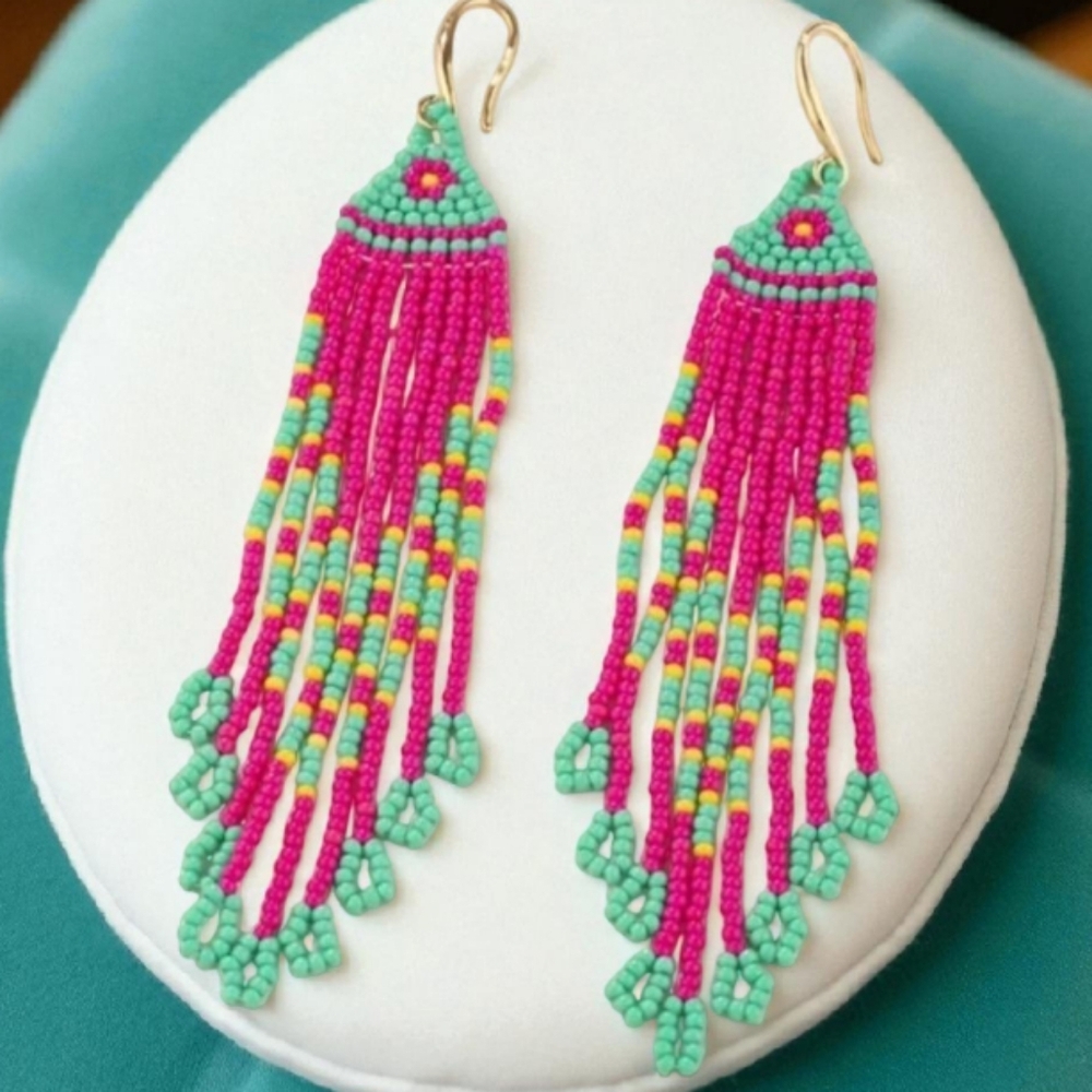 Colorful Hand-crafted Glass Beaded Tassel Earrings